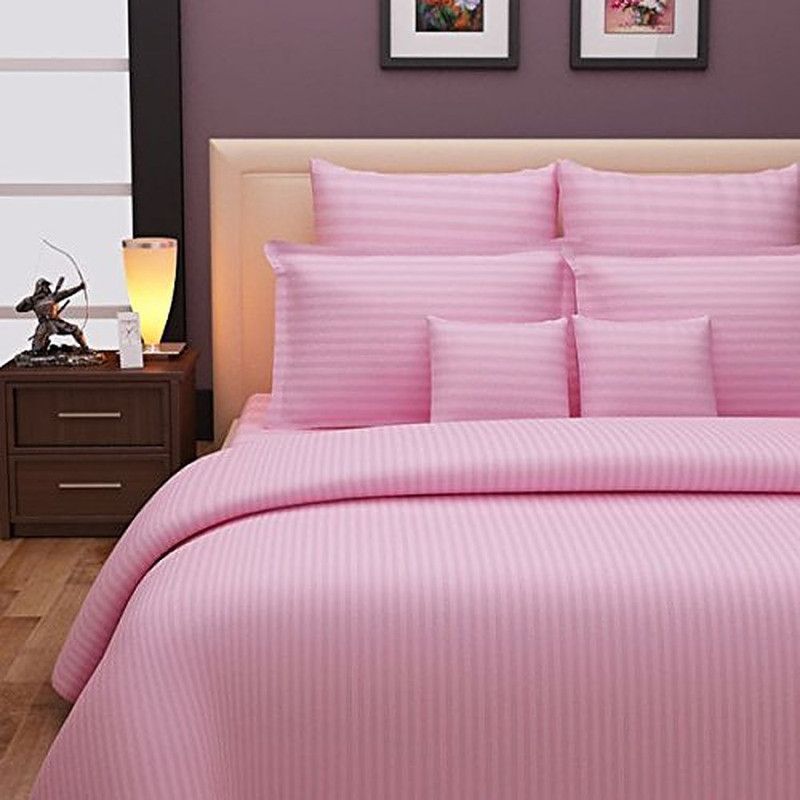 Trendz decor 300 TC Cotton, Satin King Striped Flat Bedsheet  (Pack of 1, LIGHT PINK)