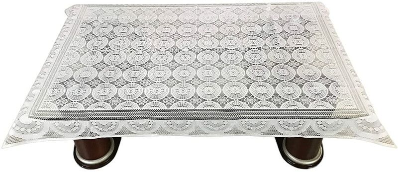 Floral 4 Seater Table Cover  (White (Net Cloth), Cotton)