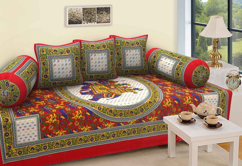 METRO LIVING Cotton Animal Diwan Set  (Red)