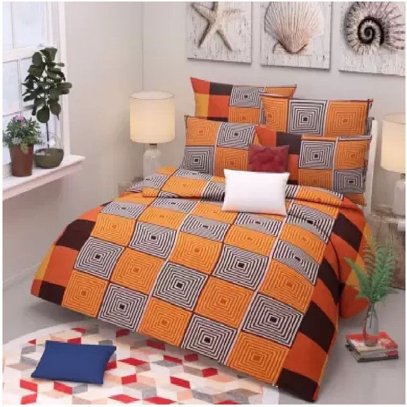 MAA MEVA FAB 150 TC Polycotton Double 3D Printed Flat Bedsheet  (Pack of 1, multilcolor)