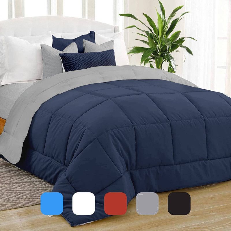 YouSsup Checkered Single Duvet for Mild Winter  (Poly Cotton, Navy Blue & Light Grey)
