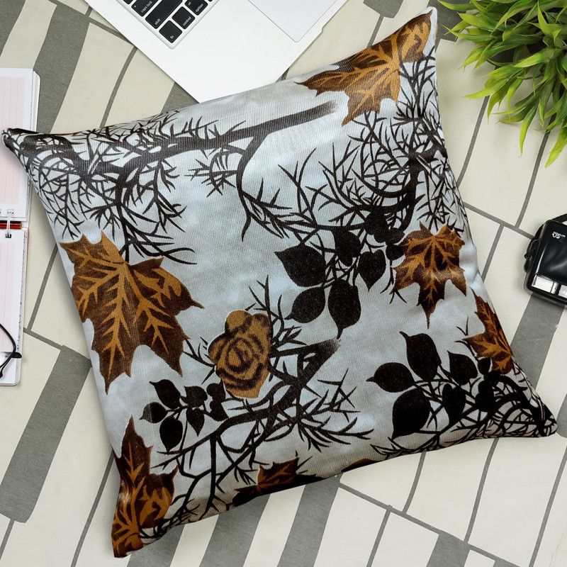 KANUSHI Floral Cushions Cover  (60 cm*60 cm, Brown)