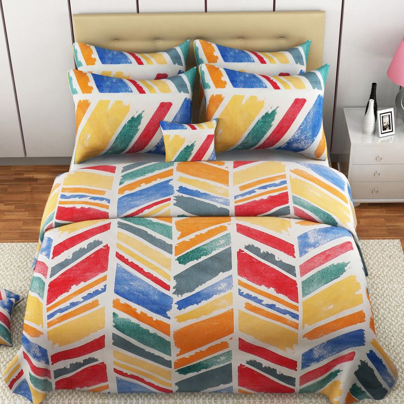 Mafatlal 144 TC Cotton Queen Abstract Flat Bedsheet  (Pack of 1, Yellow)