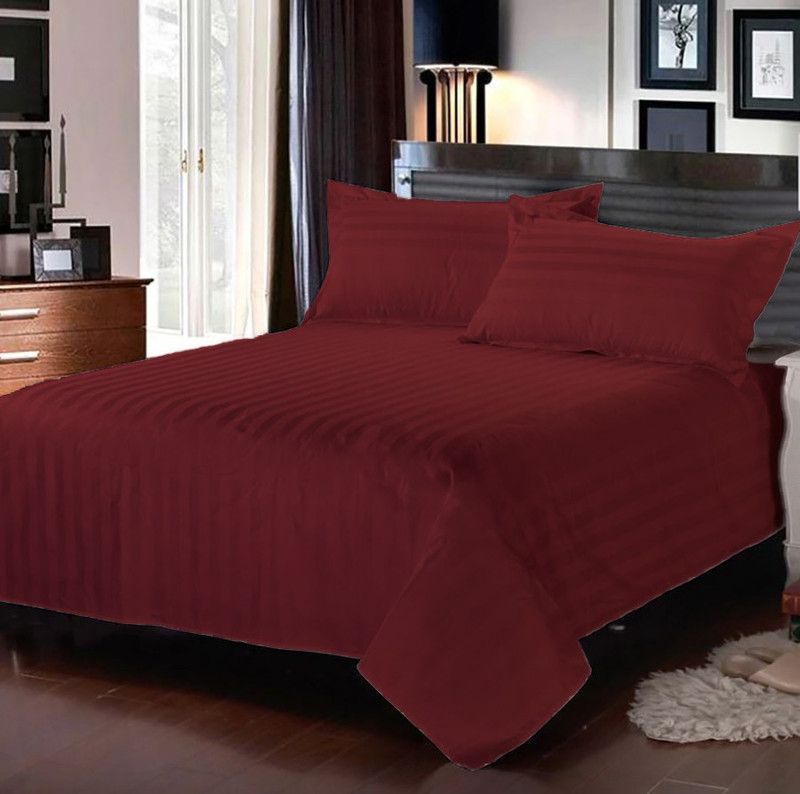 ACHIR 300 TC Cotton King Striped Flat Bedsheet  (Pack of 1, Wine)