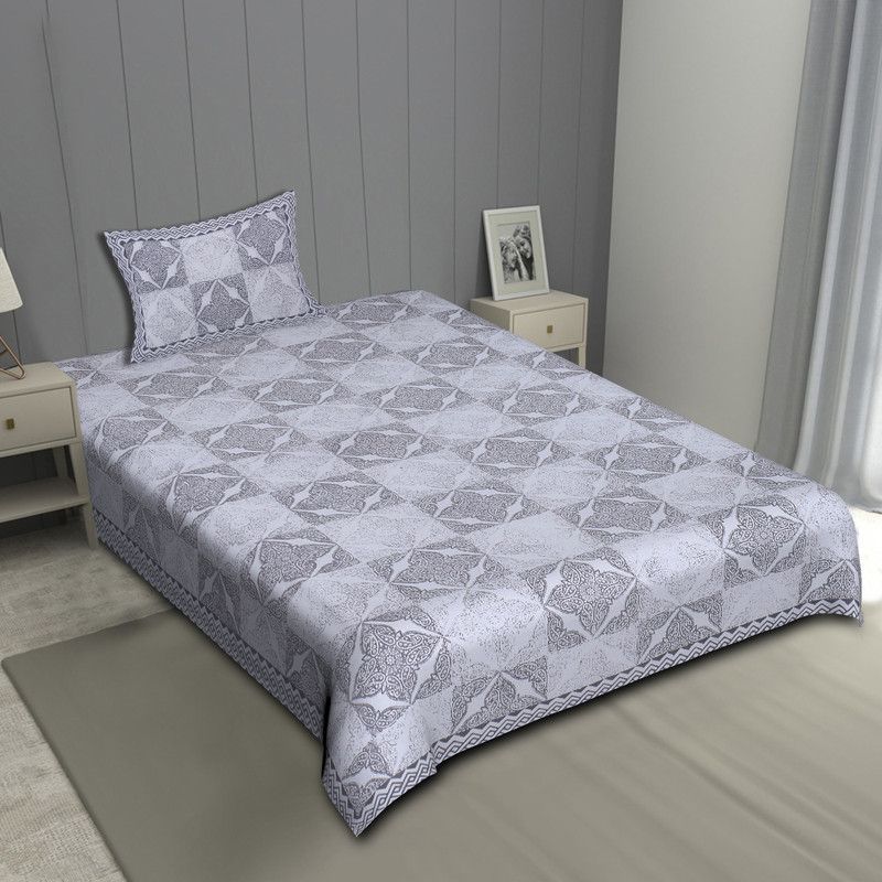 GRUSH 180 TC Cotton Single Checkered Flat Bedsheet  (Pack of 1, Grey)