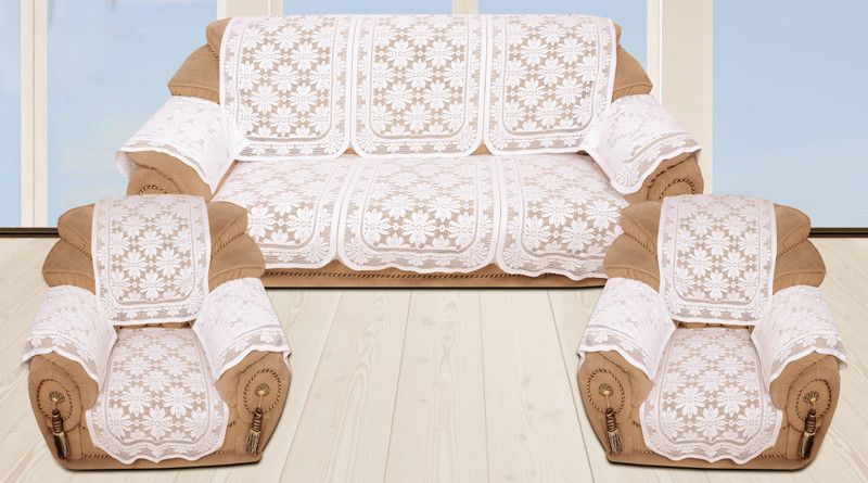 CRIMSON Polyester Abstract Sofa Cover  (Cream Pack of 16)