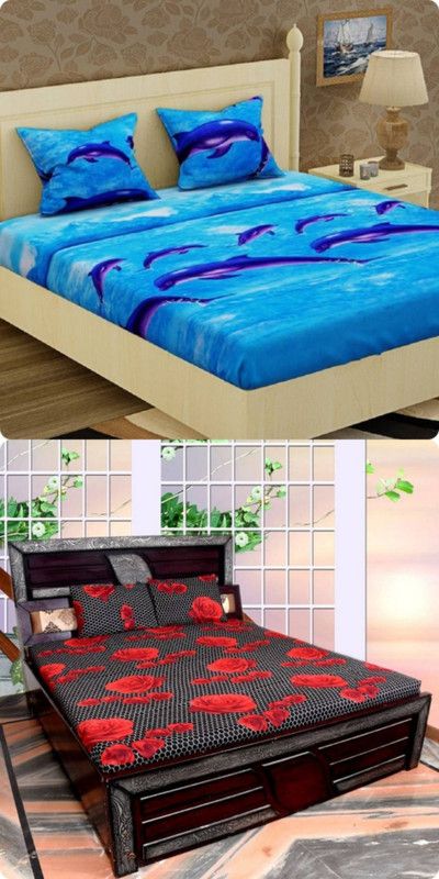 EKANSH FAB 160 TC Microfiber Double Abstract Flat Bedsheet  (Pack of 2, Multicolor)