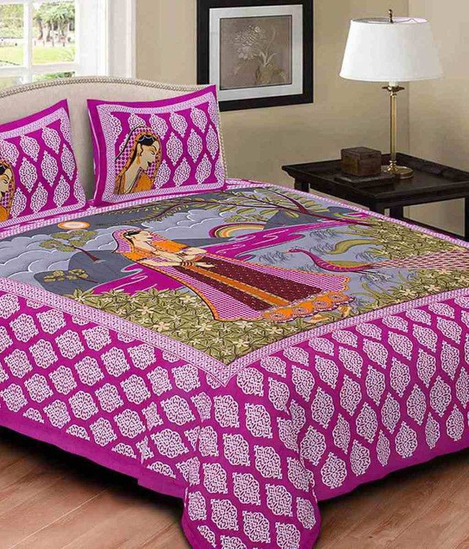 Sonal Textiles Cotton Double Printed Flat Bedsheet  (Pack of 1, Multicolor)
