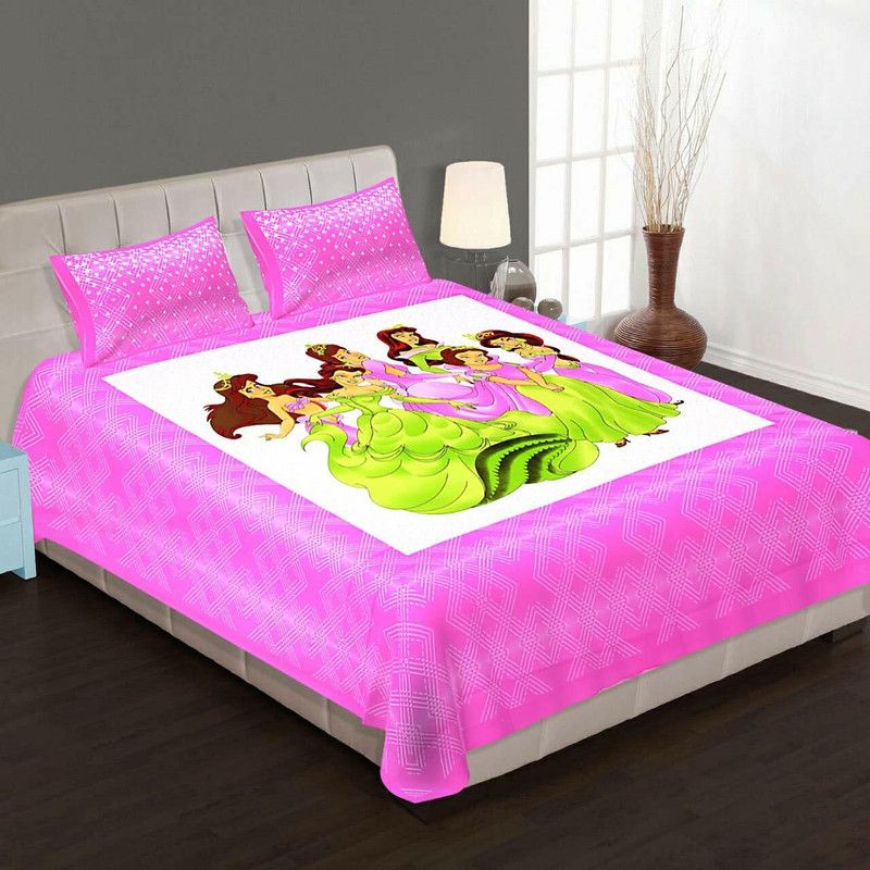 Ubania Collection 144 TC Cotton Double Cartoon Flat Bedsheet  (Pack of 1, Pink)