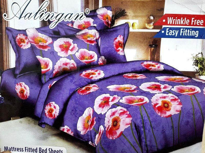 Aashirwad Creations 180 TC Cotton Queen Floral Fitted (Elastic) Bedsheet  (Pack of 1, Multicolor)