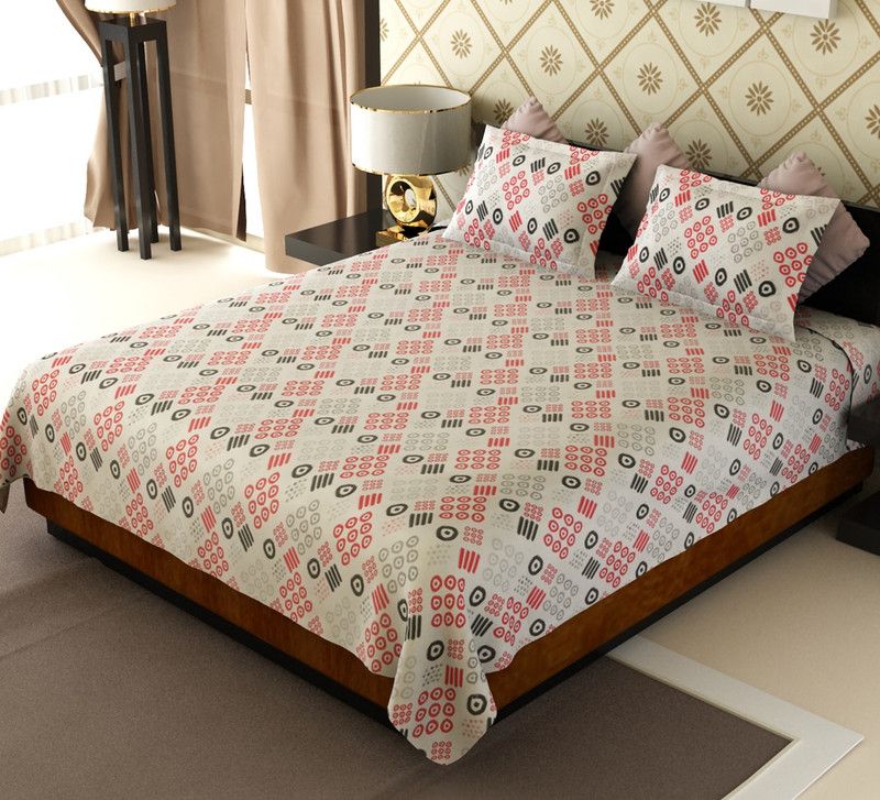 Flipkart SmartBuy 104 TC Polycotton Double Abstract Flat Bedsheet  (Pack of 1, White)