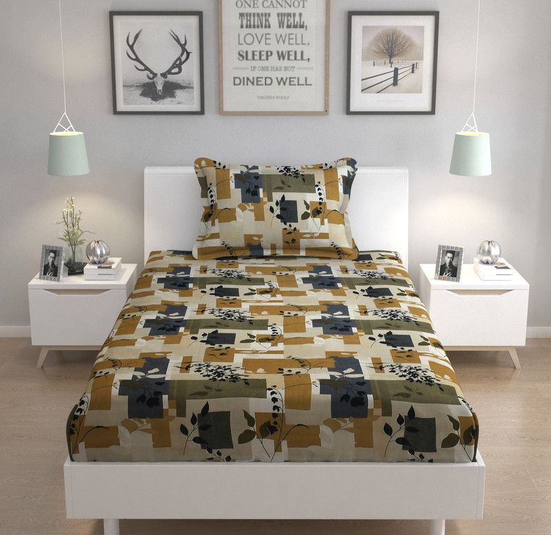 Lajak Collection 240 TC Polycotton Single Printed Flat Bedsheet  (Pack of 1, Green)