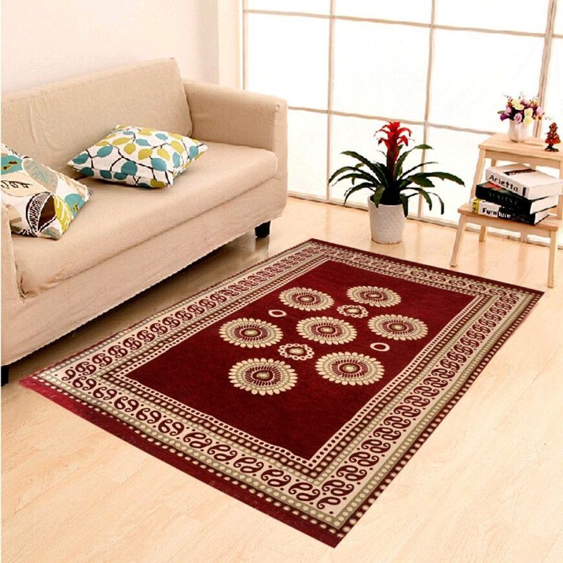 Mr. Ruhal Maroon Cotton Carpet  (121 cm, X 183 cm, Rectangle)