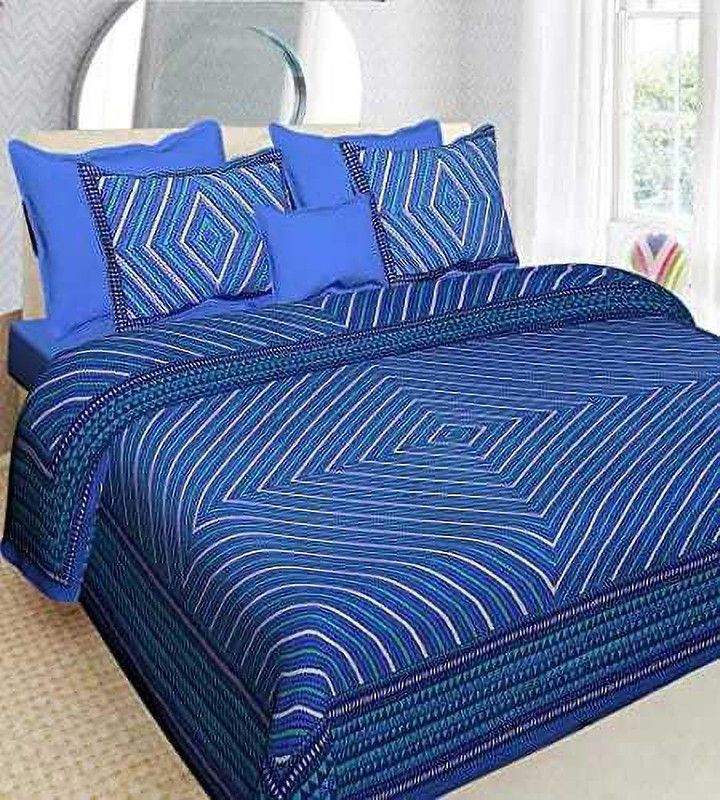 RAJDEVI JAIPUR PRINTS 351 TC Cotton Queen Printed Flat Bedsheet  (Pack of 3, Multicolor)