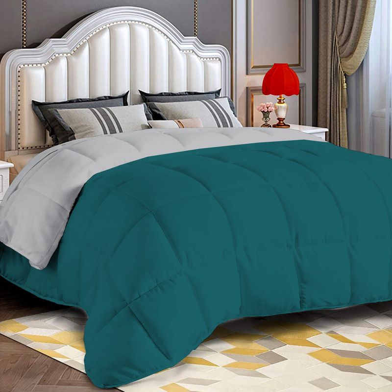 Indian Kingdom Solid Queen AC Blanket for AC Room  (Microfiber, Silver/Teal)