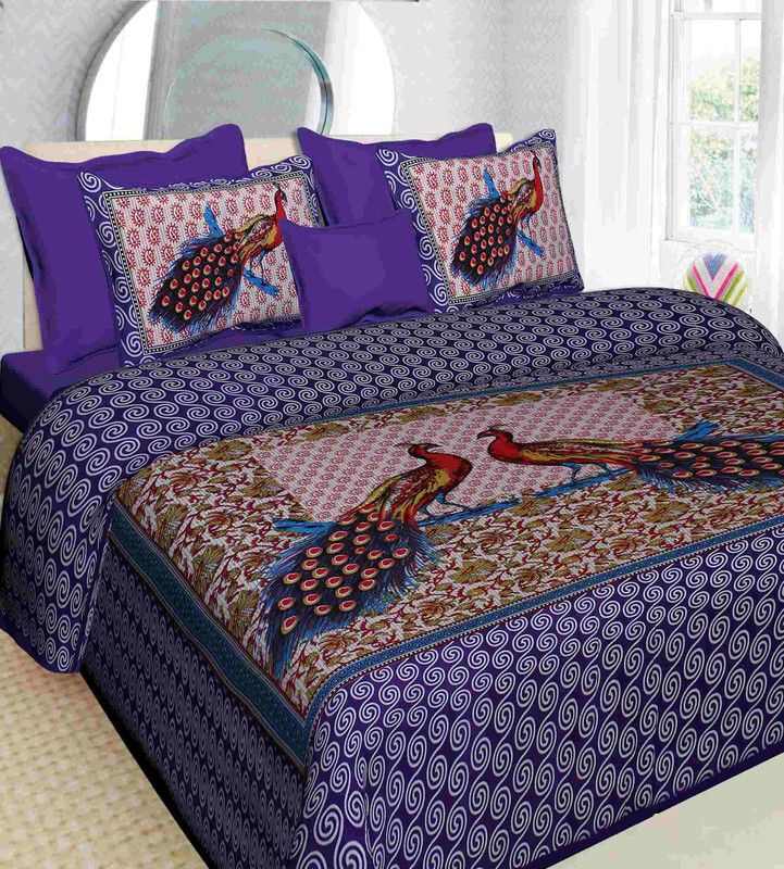 Printscapes 104 TC Cotton Double Jaipuri Prints Flat Bedsheet  (Pack of 1, Purple)