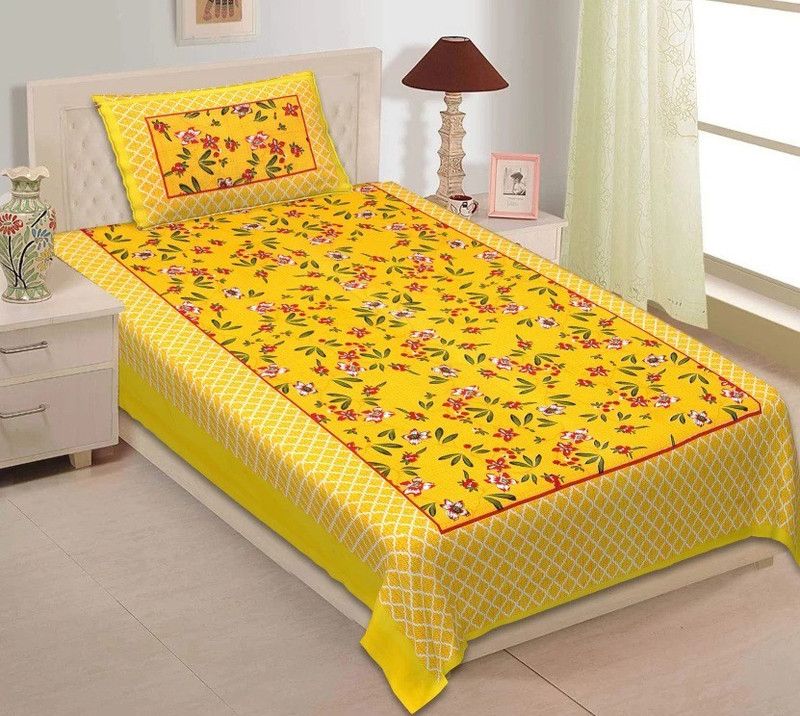 Cotton Single Bedsheet  (Pack of 1, Yellow)
