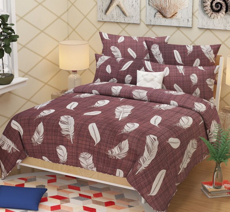 TIB 220 TC Cotton Double Printed Flat Bedsheet  (Pack of 1, Brrown)