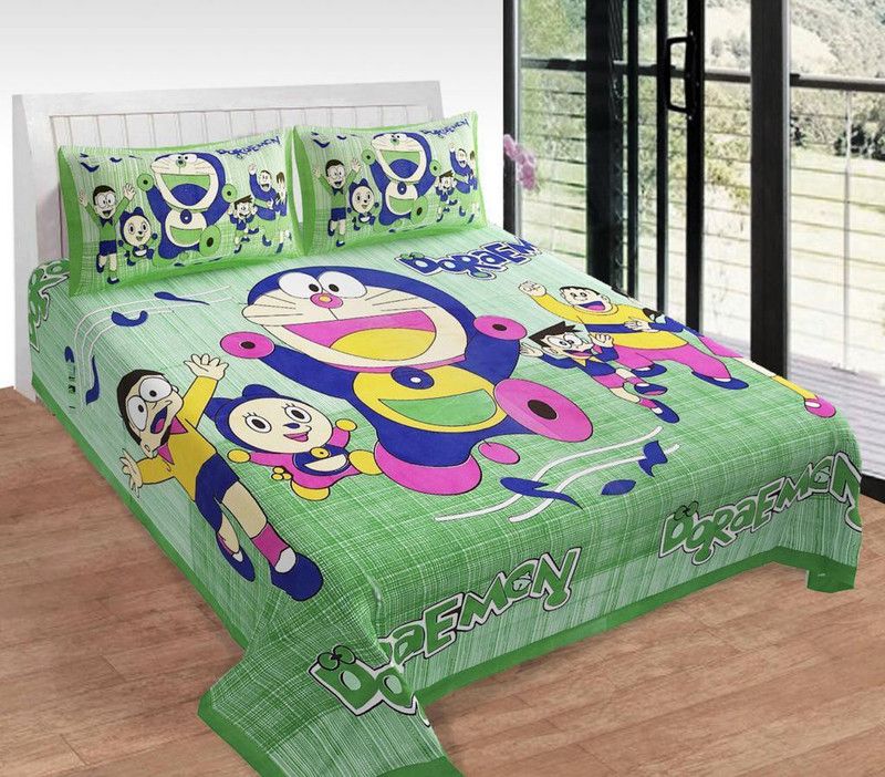 Twinkle Star's 300 TC Cotton Double, Queen, King, Crib Floral Flat Bedsheet  (Pack of 1, Green)