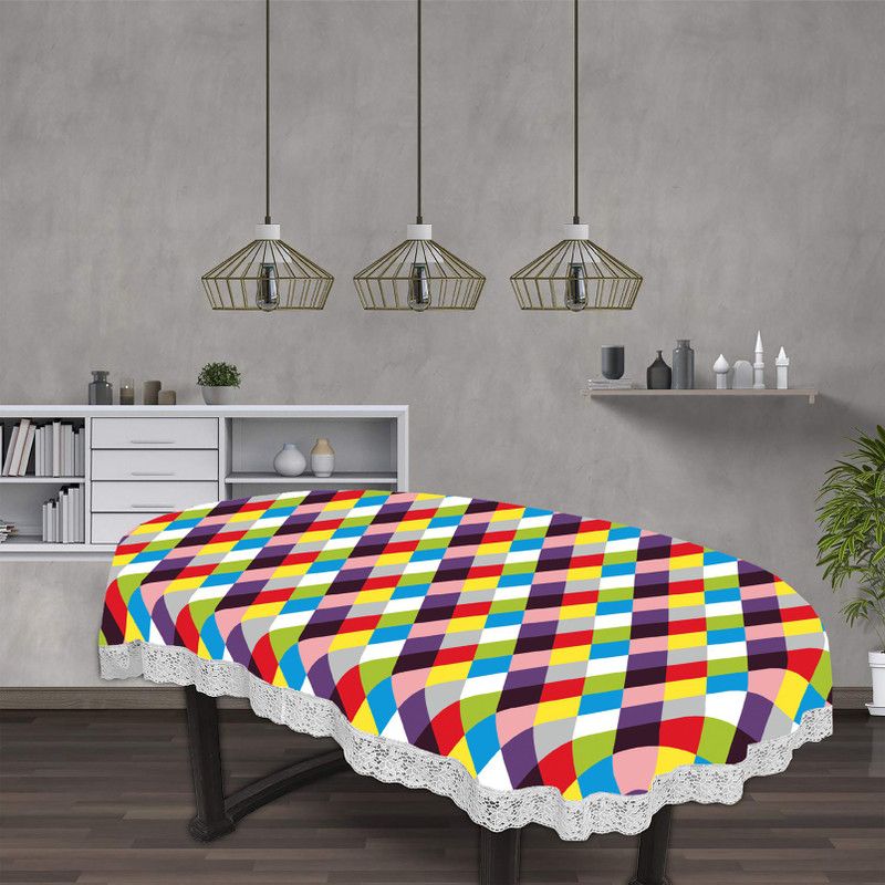 EMBERA Checkered 6 Seater Table Cover  (Multicolor, PVC)