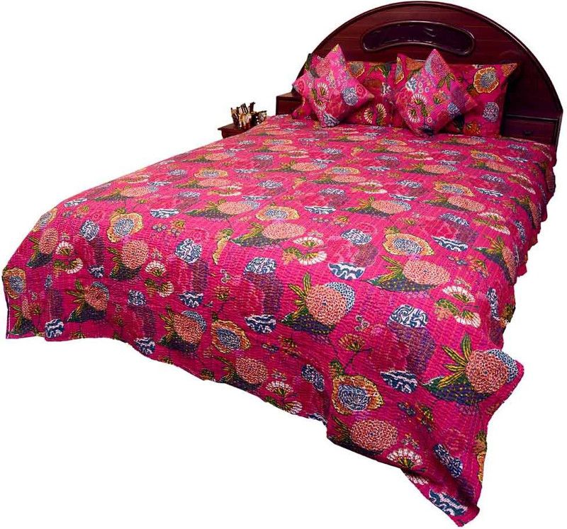 Indian Gift Emporium Cotton Double Bed Cover  (Pink)