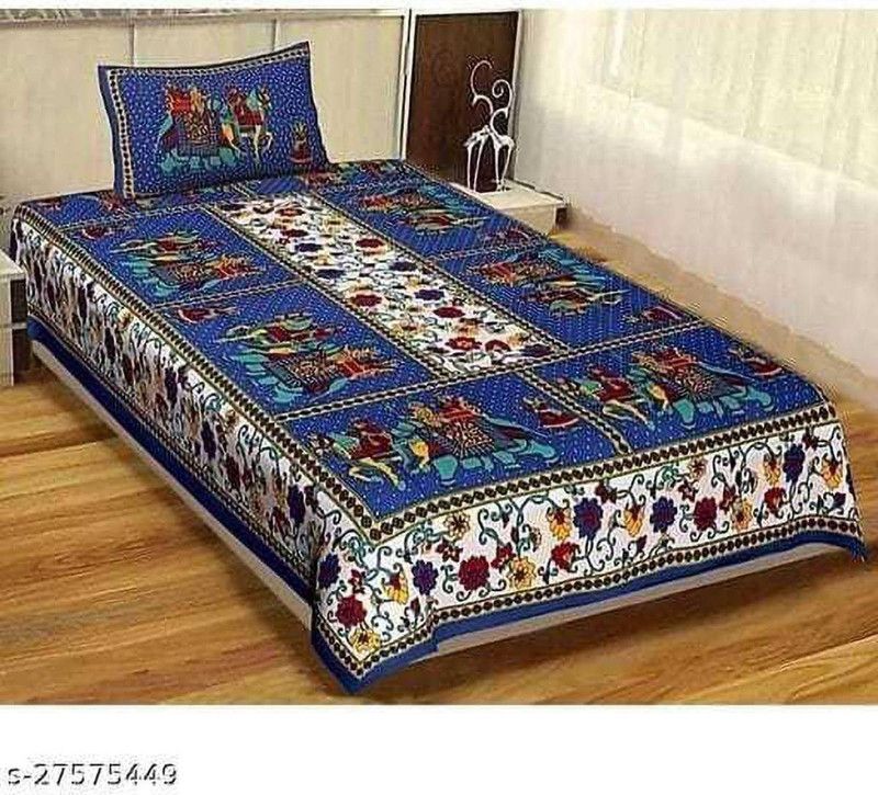 Shopoj Reversible Cotton Single Bed Cover  (Blue)