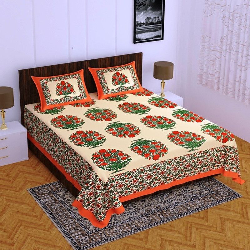 E-Wish Box 144 TC Cotton Double Printed Flat Bedsheet  (Pack of 1, Red)