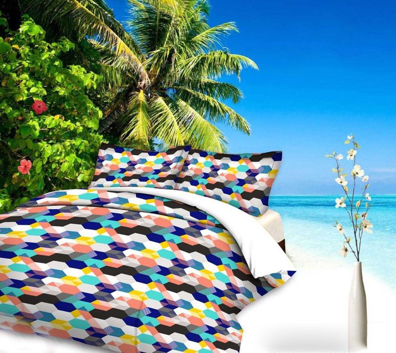 200 TC Polycotton Double 3D Printed Bedsheet  (Pack of 1, Multicolour Ckeck)