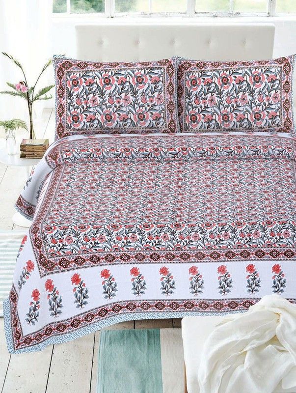 Texstylers 210 TC Cotton Double Floral Flat Bedsheet  (Pack of 1, Pink)