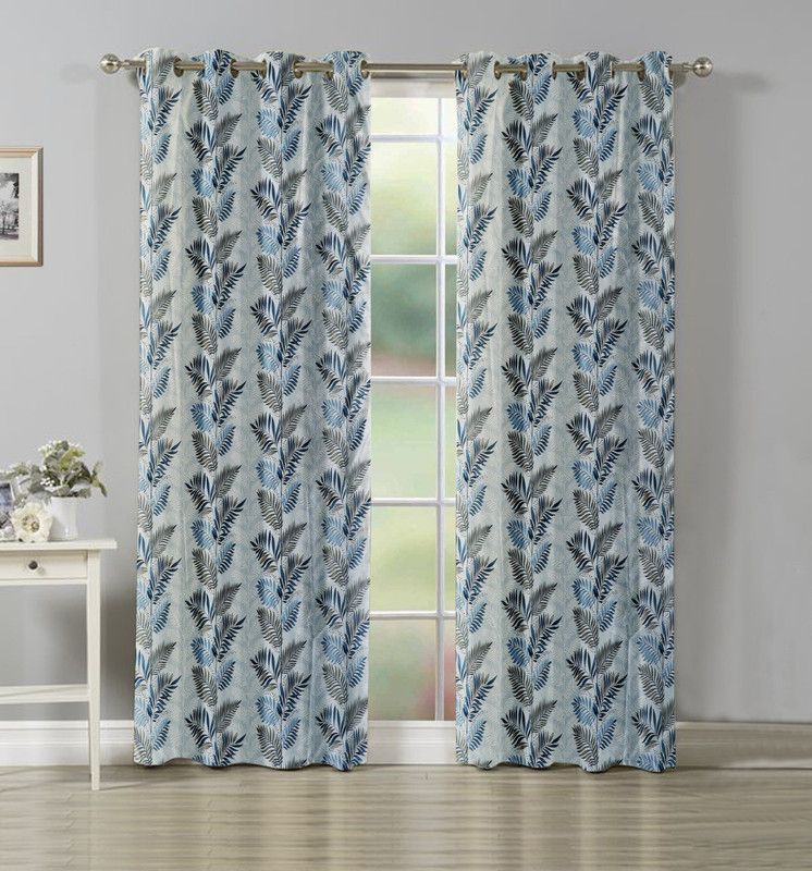 AH-DECOR 335 cm (11 ft) Polyester Room Darkening Long Door Curtain (Pack Of 2)  (Floral, GREY PRINTED CURTAIN)