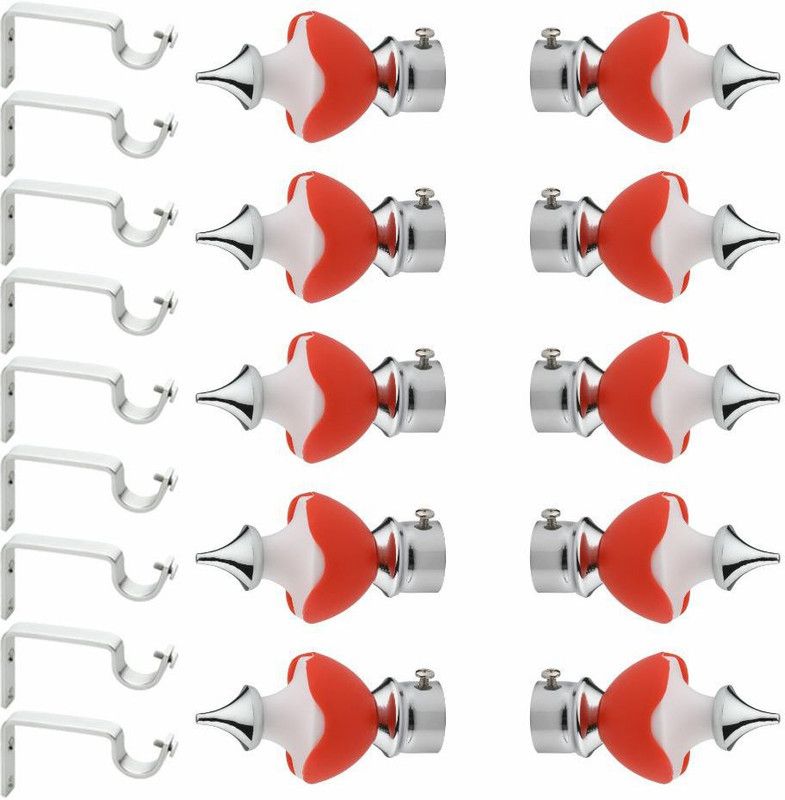 Karrington Red Rod Rail Bracket, Curtain Knobs Metal