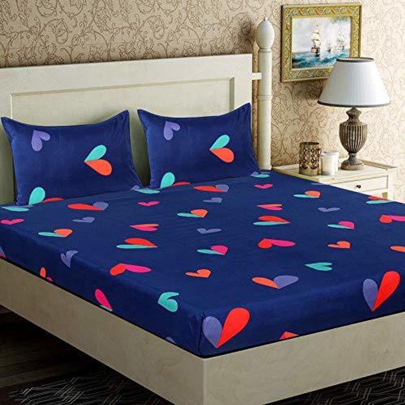Microfiber, Cotton Double Printed Bedsheet  (Pack of 1, Dark Blue)