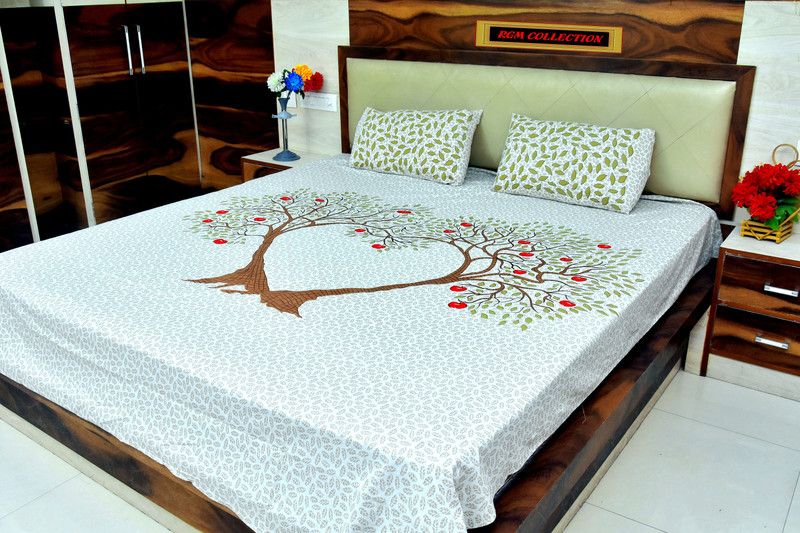 280 TC Cotton Double Floral Bedsheet  (Pack of 1, White)