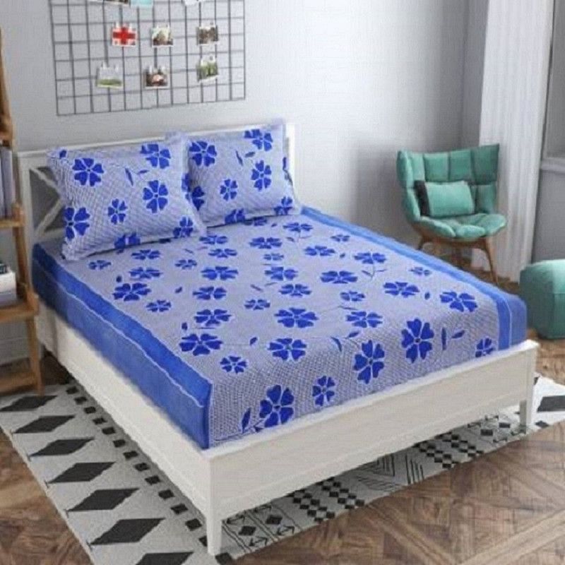 Polycotton Double 3D Printed Bedsheet  (Pack of 1, Blue)