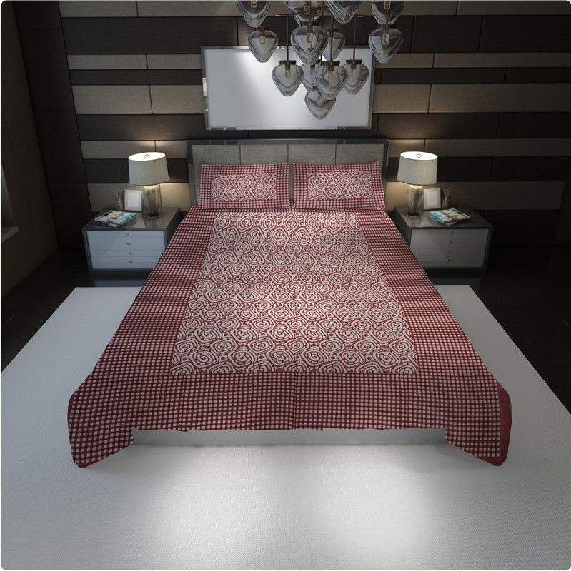 Mona Creation 250 TC Cotton Double Printed Flat Bedsheet  (Pack of 1, Maroon)