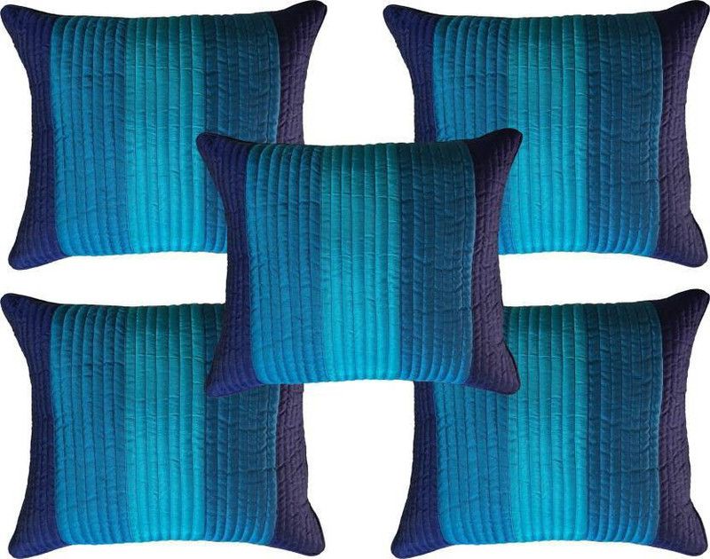 India Furnish Striped Cushions & Pillows Cover  (Pack of 5, 40 cm*40 cm, Blue)