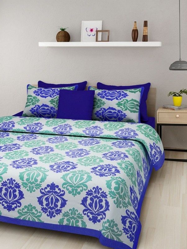 Senoraa 160 TC Cotton Double Printed Flat Bedsheet  (Pack of 1, Blue1)