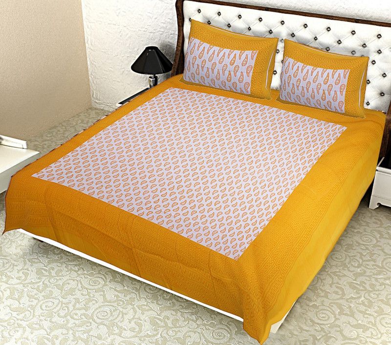 AMAN FAB 150 TC Cotton Double 3D Printed Flat Bedsheet  (Pack of 1, Yellow)