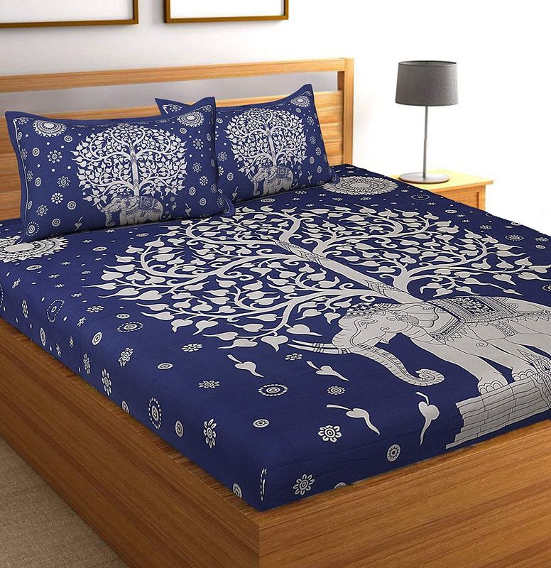 VHD 180 TC Cotton Double Printed Flat Bedsheet  (Pack of 1, Multicolor)