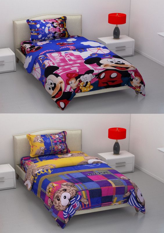 Bhagwati Handloom 185 TC Cotton Single Cartoon Flat Bedsheet  (Pack of 2, Blue)