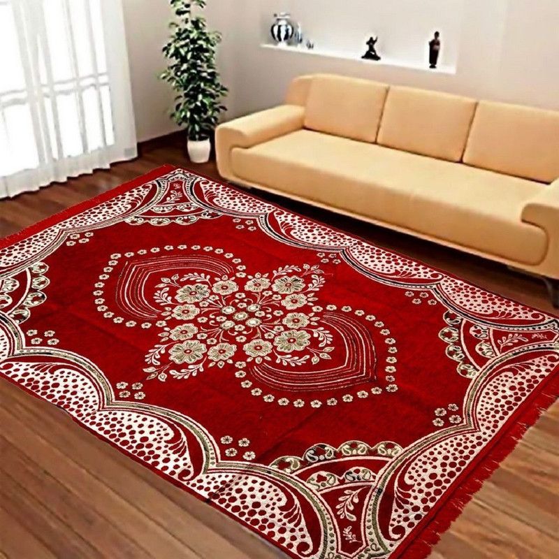 Zesture Red Chenille Carpet  (138 cm, X 210 cm, Rectangle)