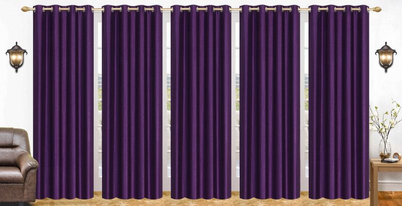 Flossy 214 cm (7 ft) Polyester Semi Transparent Door Curtain (Pack Of 5)  (Solid, Purple)
