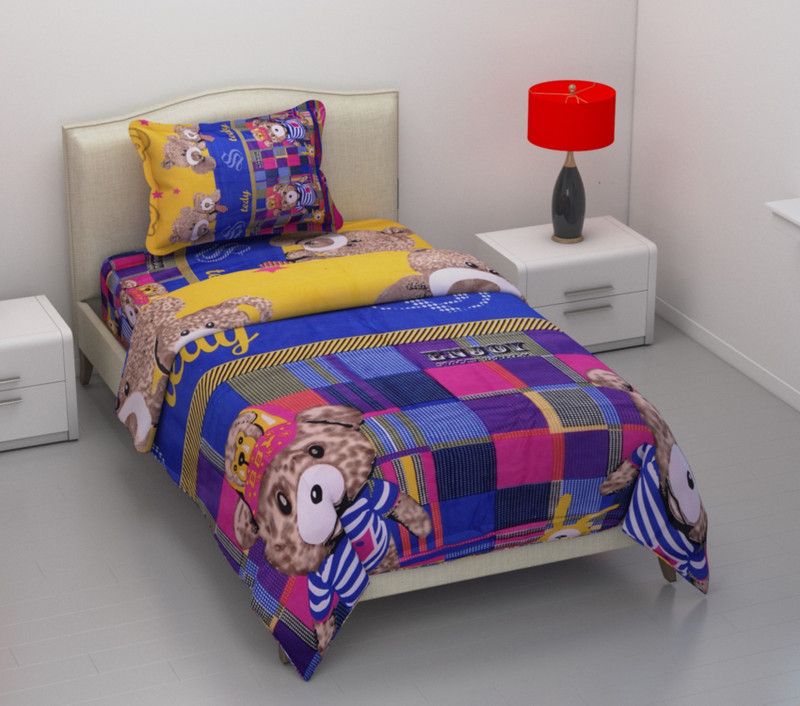 Indian GSM Handloom 144 TC Microfiber Single Floral Flat Bedsheet  (Pack of 1, Blue)