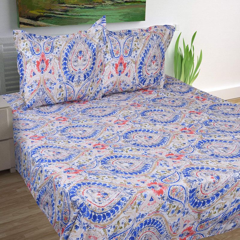 bombey dying 164 TC Cotton Queen Floral Flat Bedsheet  (Pack of 1, Red)