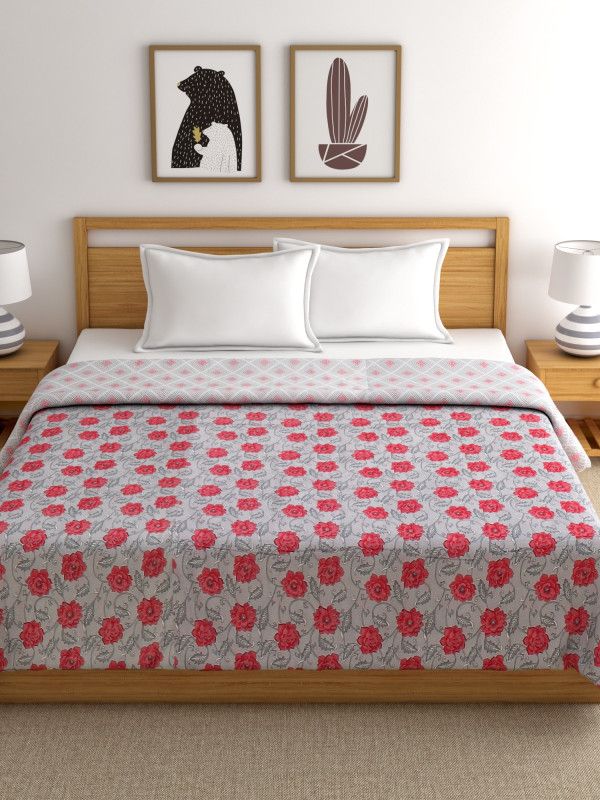 ROMEE Floral King Dohar for Mild Winter  (Cotton, Grey & Red)