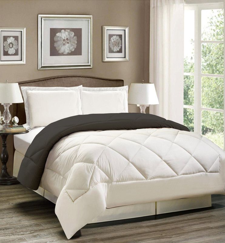 AVI Solid Double Comforter for Heavy Winter  (Polyester, Black-White)