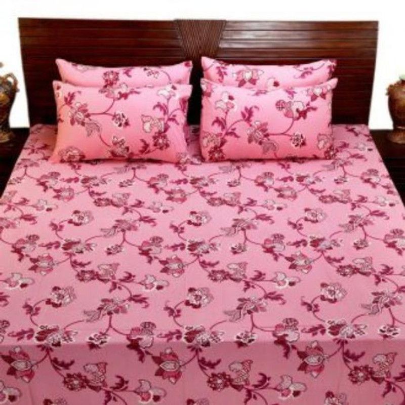 Heritage Fabs 120 TC Cotton Double Printed Flat Bedsheet  (Pack of 1, Pink)