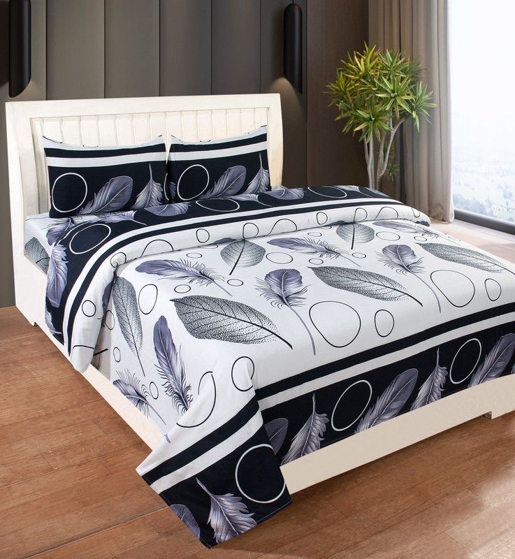 n g products 150 TC Polycotton Double Printed Flat Bedsheet  (Pack of 1, White Pank)