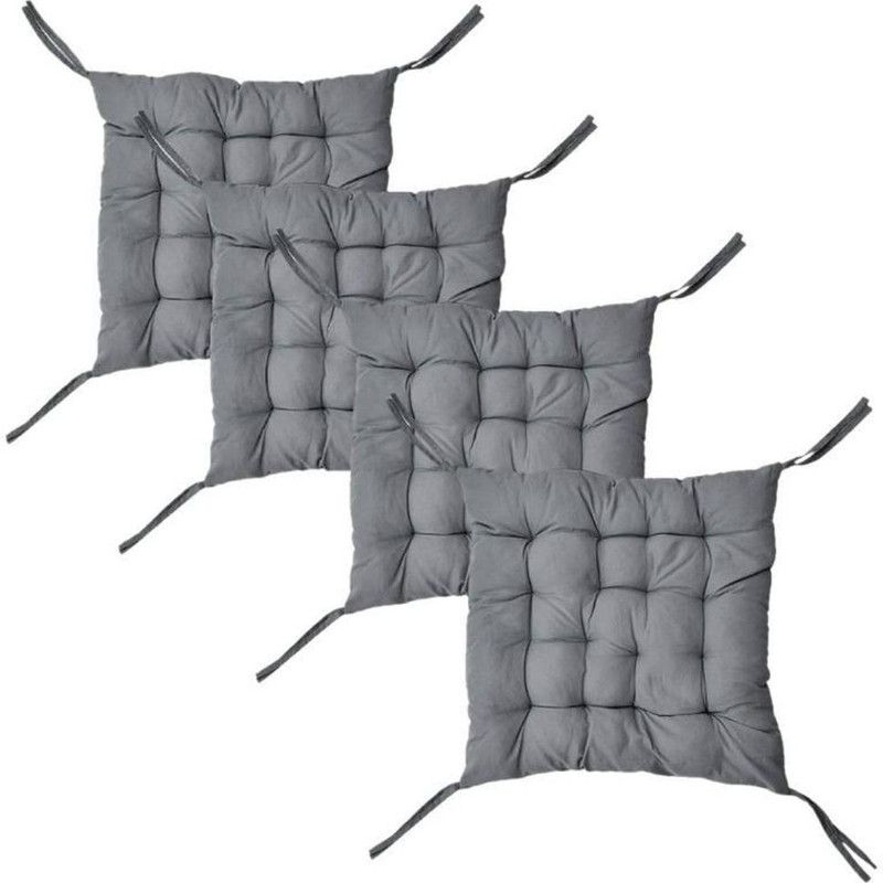 Manrabond Microfibre Solid Chair Pad Pack of 4  (Grey)