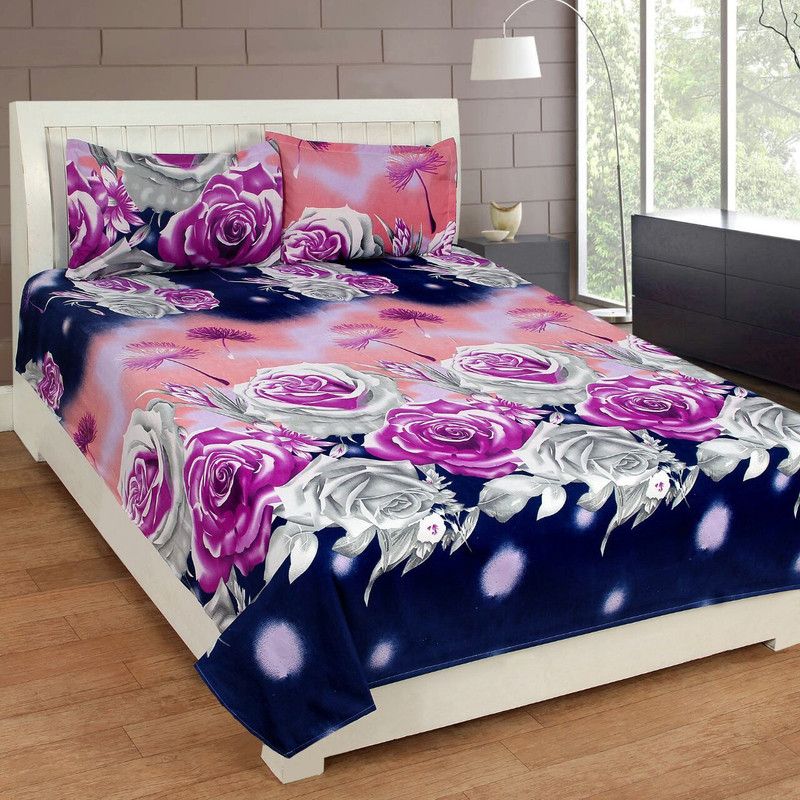 AAKARSH INTERNATIONAL 140 TC Polycotton Double 3D Printed Flat Bedsheet  (Pack of 1, Blue,Pink)